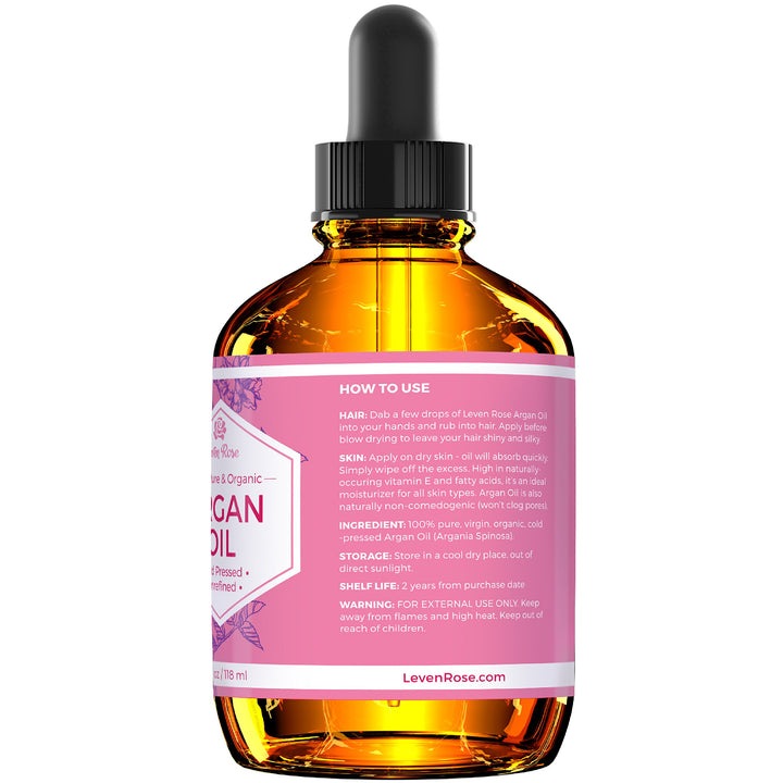 Argan Oil for Face, Hair and Skin - 4 oz 100% Pure Moroccan Cold-Pressed Organic