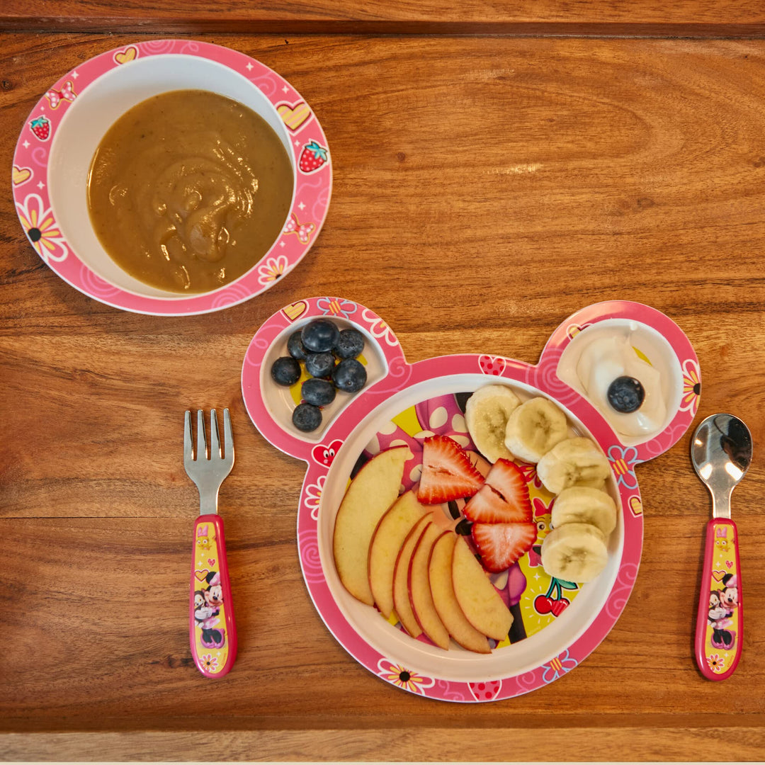 Disney Minnie Mouse Dinnerware Set - Toddler Plates and Toddler Utensils- 4 Piece Set