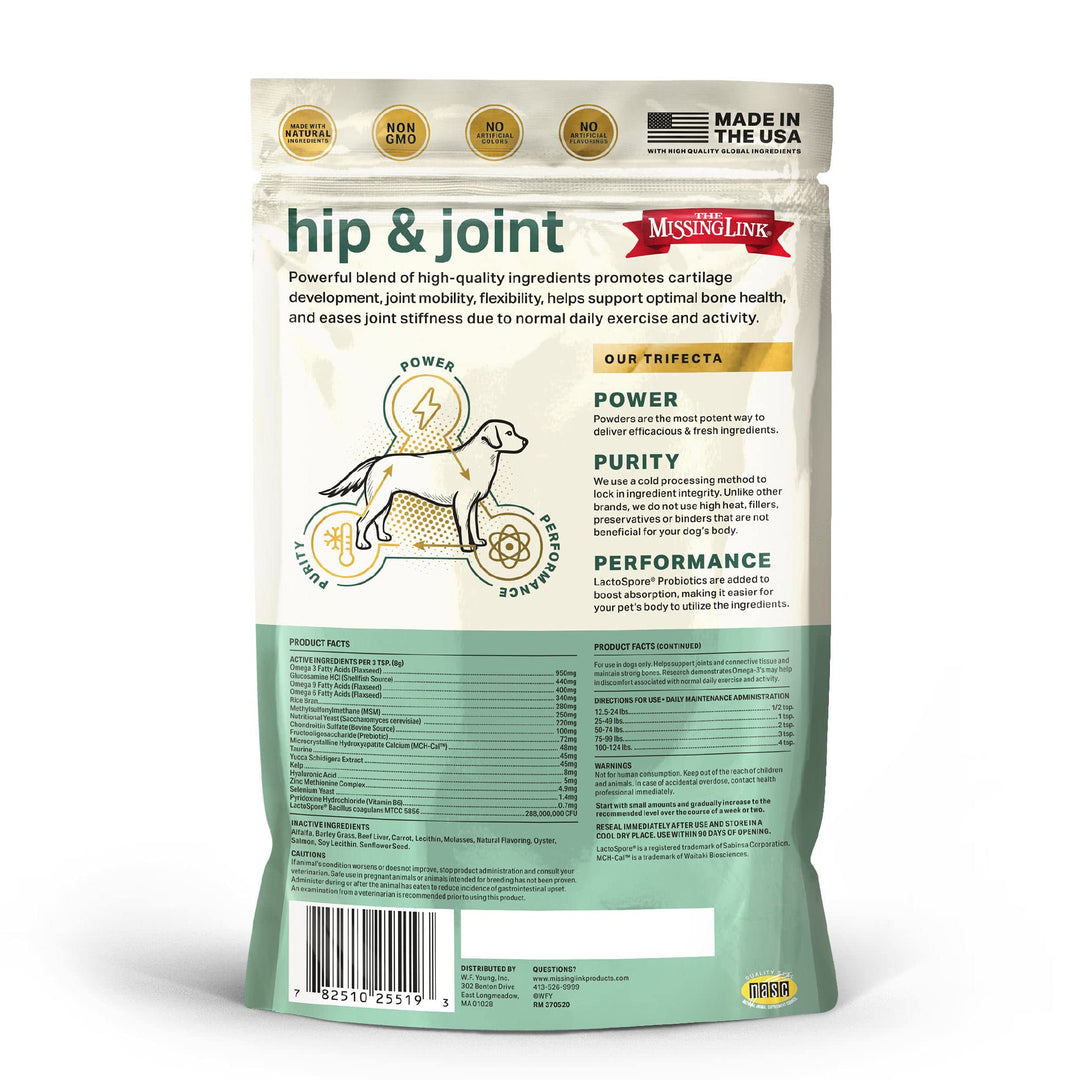 Hip & Joint + Probiotics Supplement 1lb Bag - Superfood Powder for Dog Cartilage & Bone Health, Joint Mobility & Flexibility