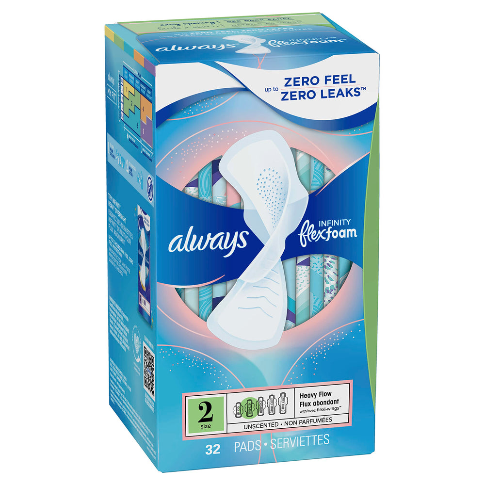 Infinity Unscented Pads with Wings, Heavy Flow, 32 Count (Pack of 2)