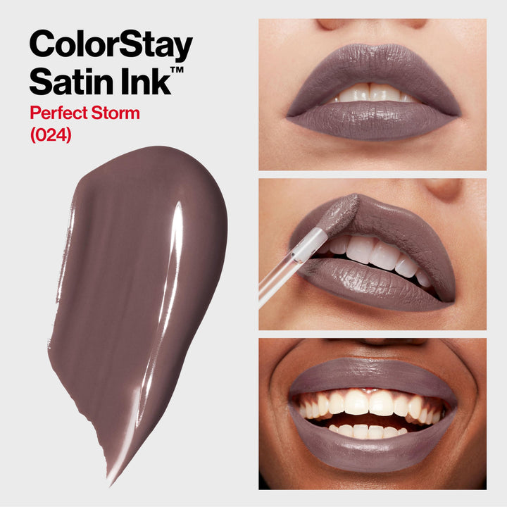 Revlon ColorStay Satin Ink Liquid Lipstick, Longwear Rich Lip Colors, Formulated with Black Currant Seed Oil, 024 Perfect Storm, 0.17 fl. oz.
