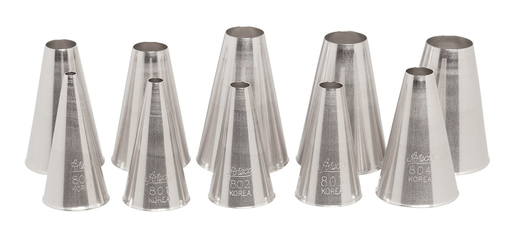 810 - 10 Piece Plain Tube Set, Stainless Steel Pastry Tips, Sizes 0 - 9