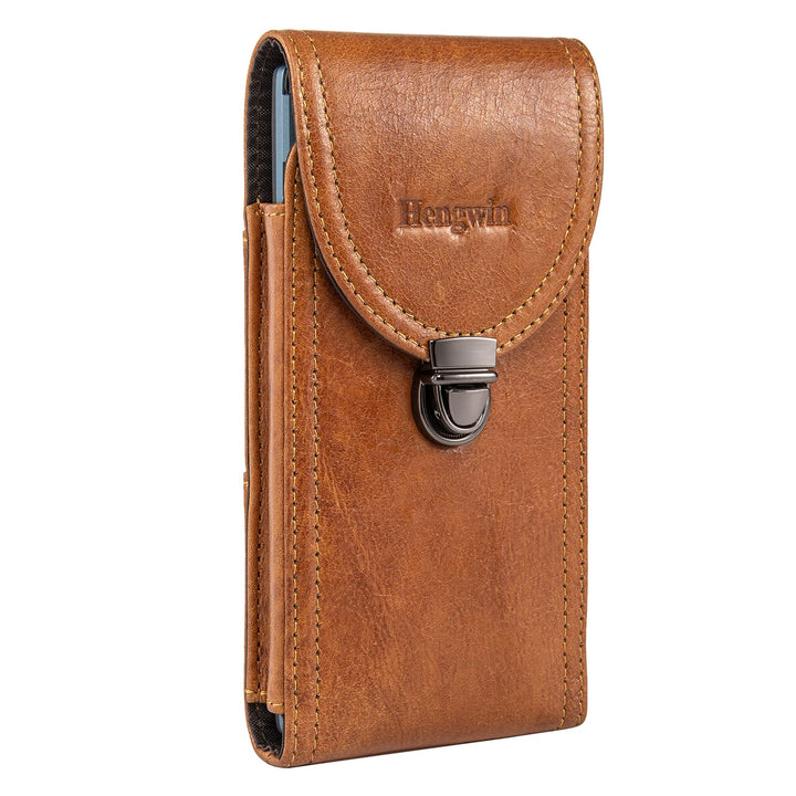 Genuine Leather Cell Phone Holster Fits for iPhone 16 Pro Max 15 Pro Max 14 Pro Max 13 Pro Max Samsung S24 Ultra S23 Ultra Holster Belt Case with Belt Clip/Loop Phone Holder for Men (Brown)