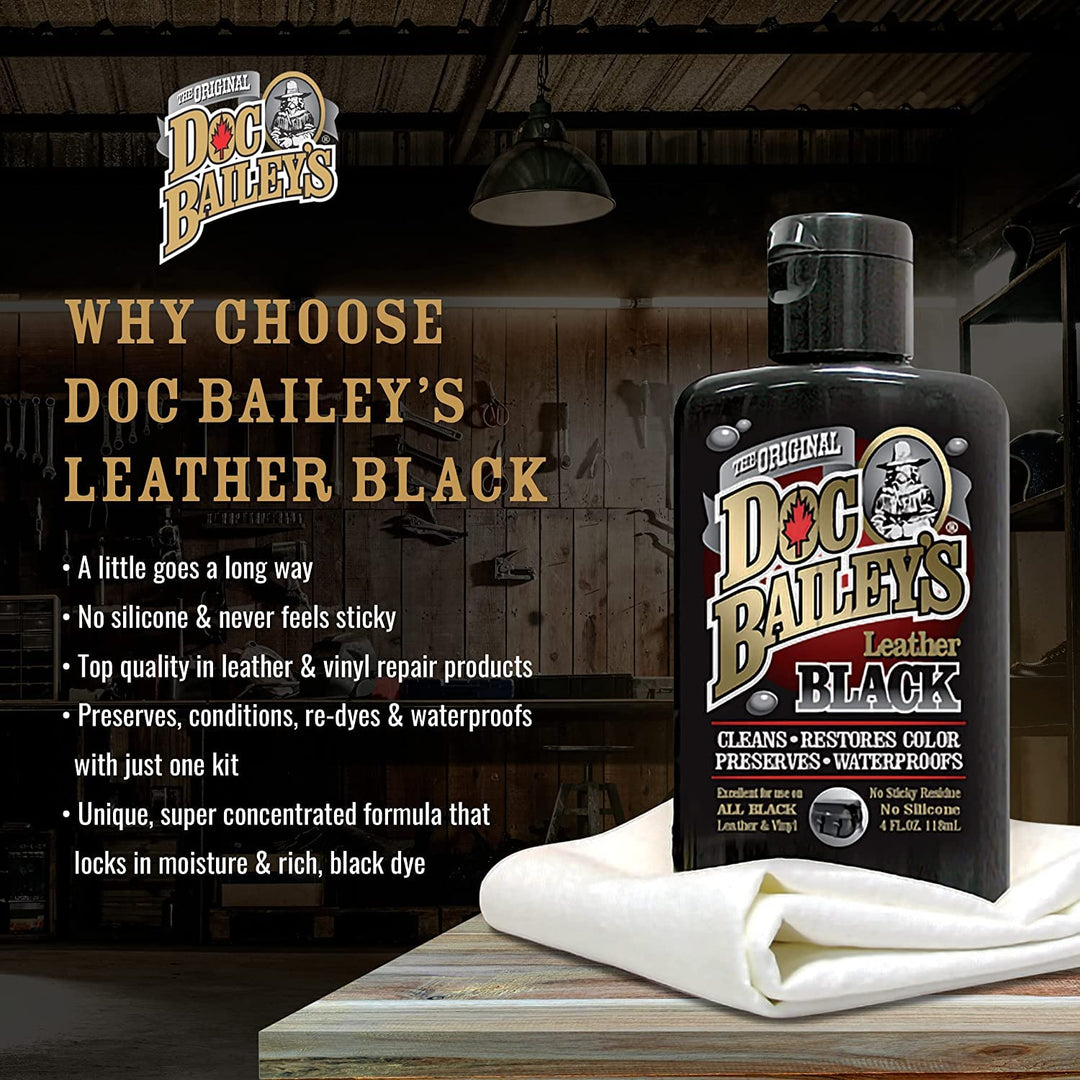 Black Leather Detail Kit- Complete One-Step Formula to Clean, Condition, and Redye, and Protect Dozens of Items- Ideal for Motorcycle Bike and Car Seats, Jackets, Boots, Vinyl and More