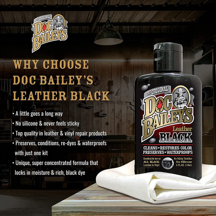 Black Leather Detail Kit- Complete One-Step Formula to Clean, Condition, and Redye, and Protect Dozens of Items- Ideal for Motorcycle Bike and Car Seats, Jackets, Boots, Vinyl and More