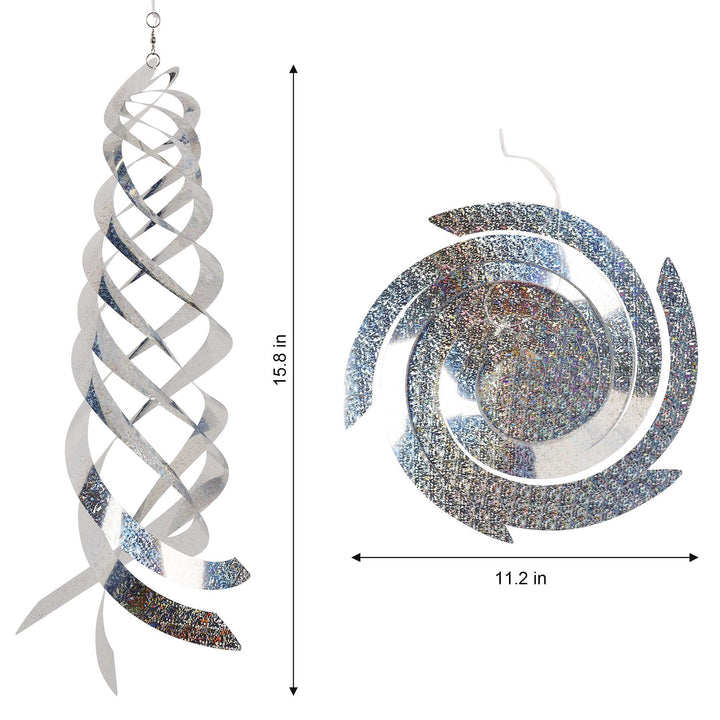 Bird Repellent Spiral Reflectors Silver Mylar Spinner, Hanging Reflective Bird Deterrent Device, Garden Decorative Scare Birds Away, Like Woodpeckers, Pigeons and Geese, 3 Pack