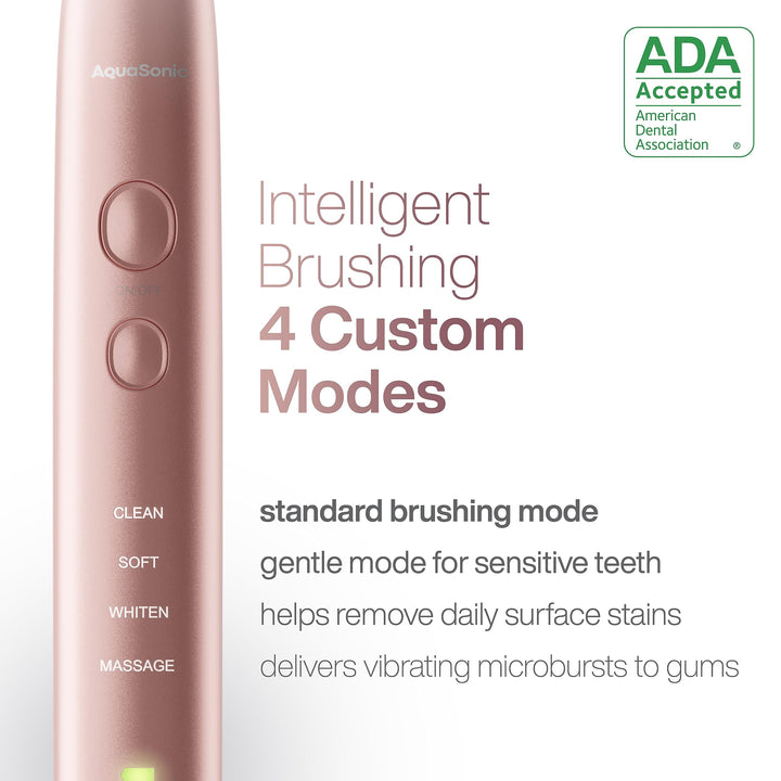 Vibe Series Ultra-Whitening Toothbrush – ADA Accepted Electric Toothbrush - 8 Brush Heads & Travel Case – 40,000 VPM Motor & Wireless Charging - 4 Modes w Smart Timer – Satin Rose Gold