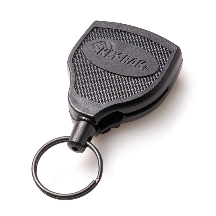 13oz. Locking Retractable Keychain, 36 Retractable Cord, Black Polycarbonate Case, Steel Belt Clip, Oversized Split Ring