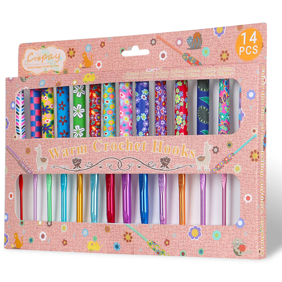 14pcs New Warm Crochet Hooks for Beginner Crochet Hook Set, 2mm to 10mm Art Aluminum Comfy Grip Crochet Needles for Crocheting Knitting & Crochet Supplies Christmas Crochet Gifts for Crocheters