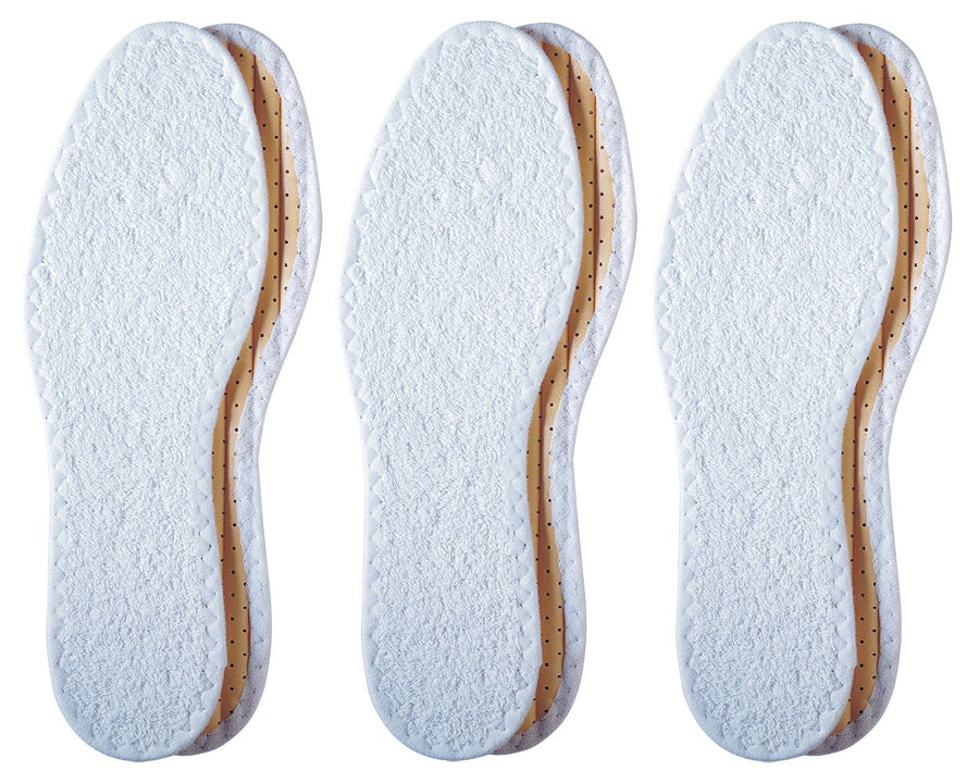 Washable Summer Pure Cotton Terry Barefoot Insole, White, US L9/M6/EU 39, (Pack of 3) : White, US L9/M6/EU 39, 3 Pair