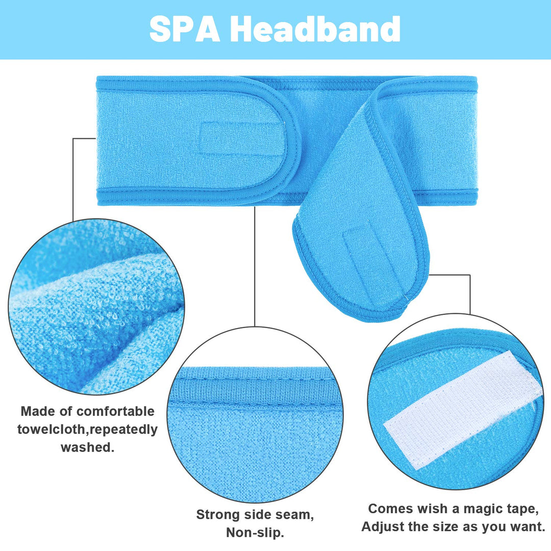 4 PCS Spa Headband, Make up Hair Band, Stretch Terry Cloth Headband for Sport Yoga Shower (Blue)