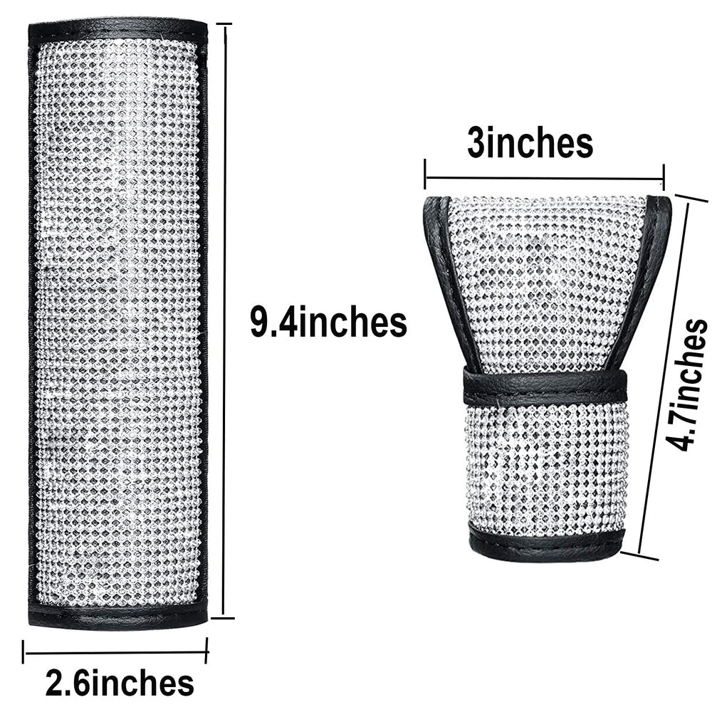 Rhinestone Car Seat Belt Pads Bling Seatbelt Shoulder Pads Cushion Auto Seatbelt Cover PU Leather Shoulder Strap Covers Bling and Shift Cover