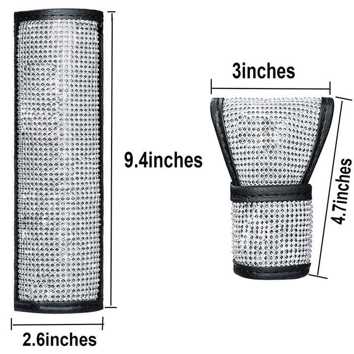 Rhinestone Car Seat Belt Pads Bling Seatbelt Shoulder Pads Cushion Auto Seatbelt Cover PU Leather Shoulder Strap Covers Bling and Shift Cover