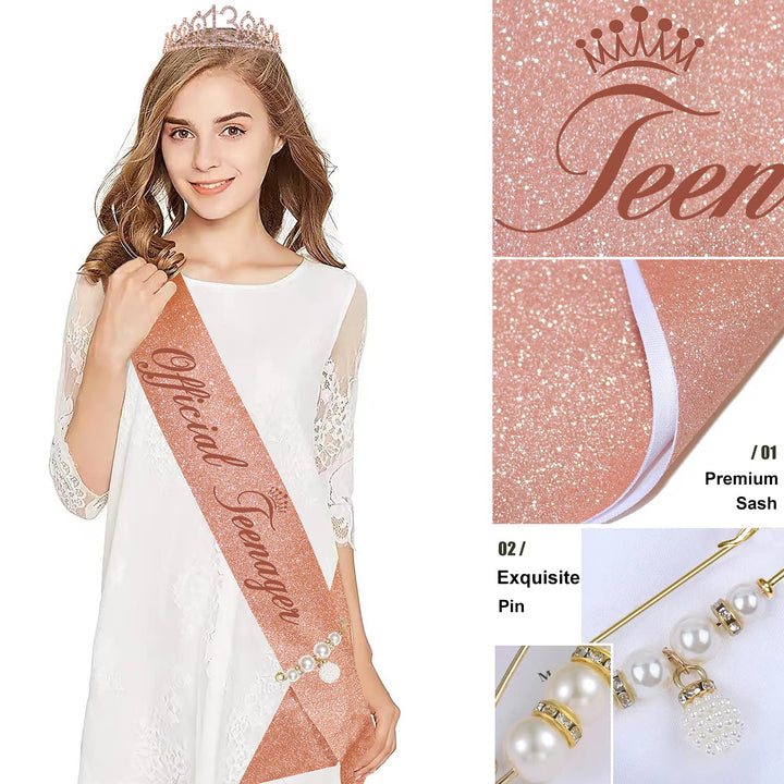 13th Birthday Decorations for Girls - Includes 13th Birthday Sash, 13 Tiara Crown, 13th Cake Topper, Birthday Candles, Pins - Official Teenager 13 Birthday Gifts Decorations Party Supplies for Girls