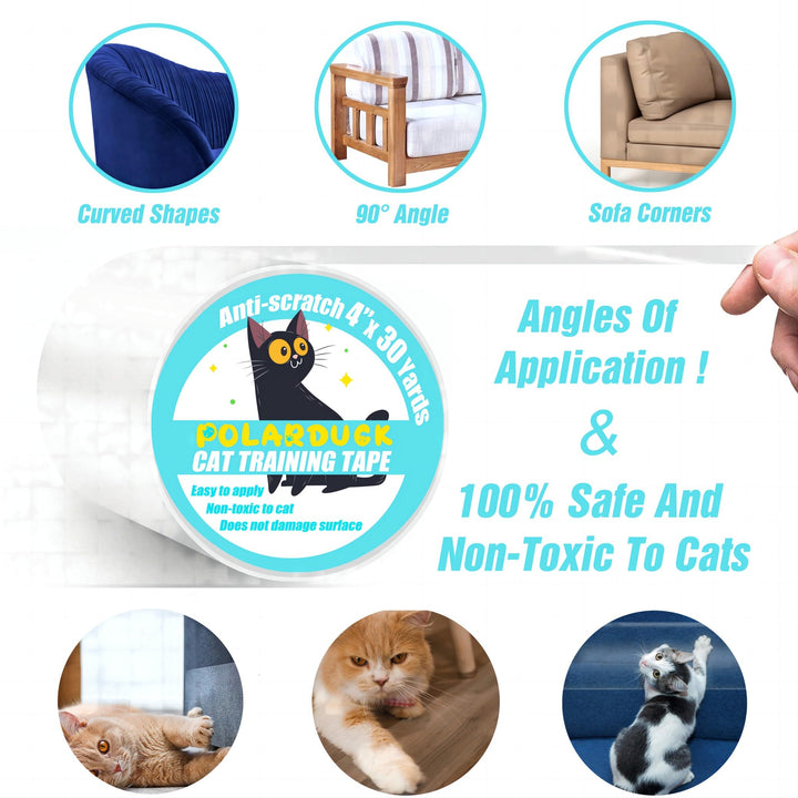 Anti Cat Scratch Tape: 4 inches x 30 Yards Cat Training Tape 100% Transparent Clear Double Sided Cat Scratch Deterrent Tape Furniture Protector for Couch, Carpet, Doors, Pet & Kid Safe