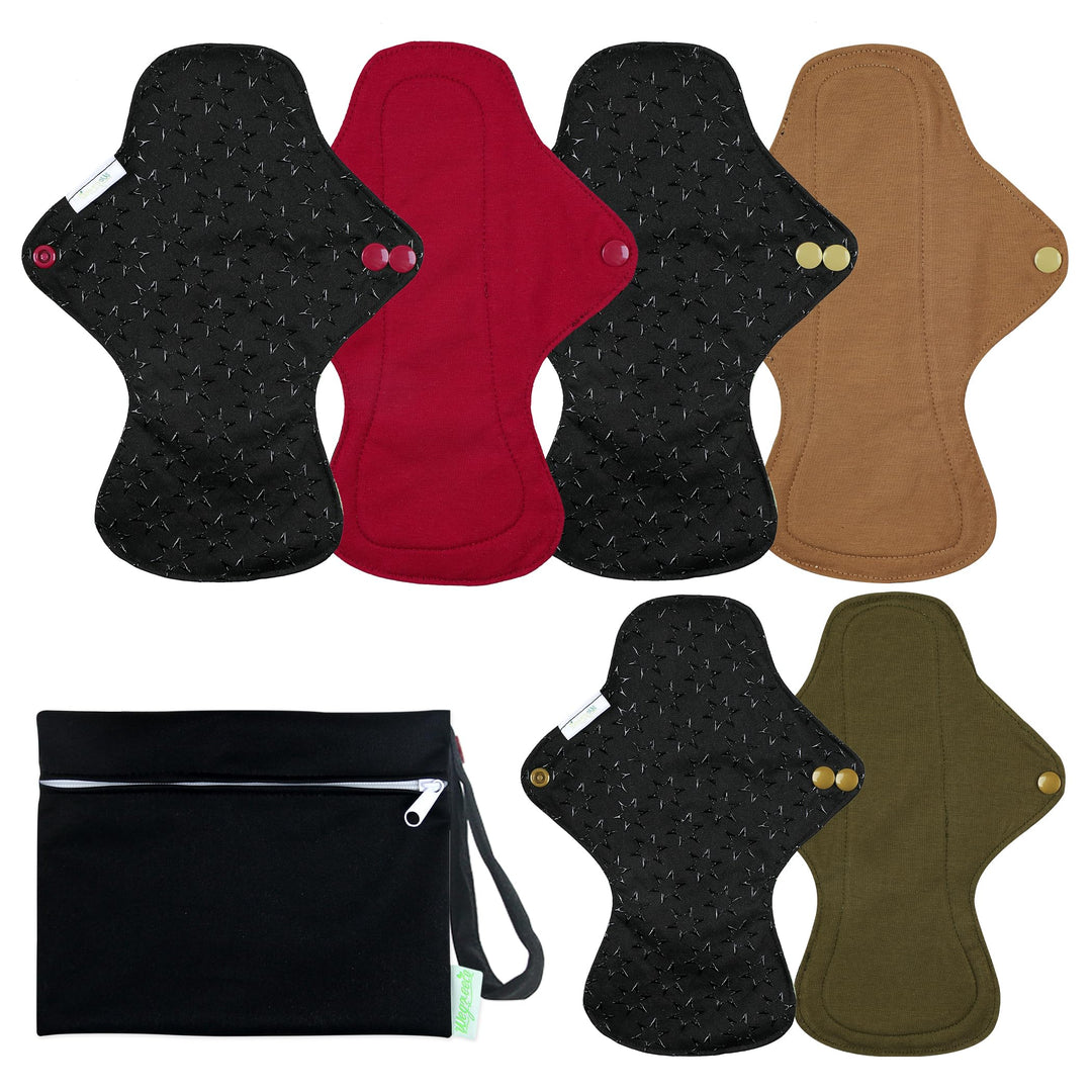 Reusable Menstrual Pads - Reusable Sanitary Pads | Reusable Panty Liners | Soft Cloth Menstrual Pads - 6 Pack with 1 Cloth Mini Wet Bag (Large, Lovely Bird)