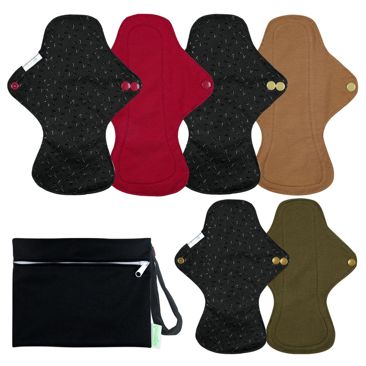 Reusable Menstrual Pads - Reusable Sanitary Pads | Reusable Panty Liners | Soft Cloth Menstrual Pads - 6 Pack with 1 Cloth Mini Wet Bag (Large, Lovely Bird)