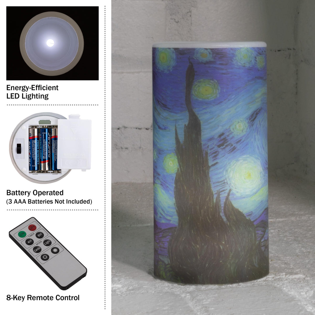 Flameless Candle - Van Gogh Starry Night Battery Operated LED Candle with Remote and Flickering Light - Candles for Home Décor
