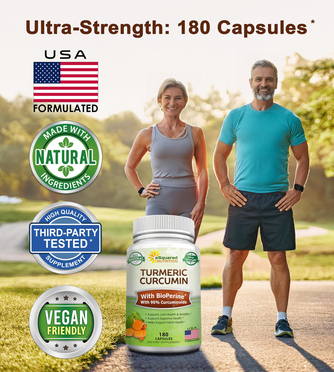 Turmeric Curcumin 1300mg with BioPerine Black Pepper Extract - 180 Capsules - with 95% Curcuminoids, 100% Natural Tumeric Root Powder Supplements, Pure & Joint Stiffness Pills