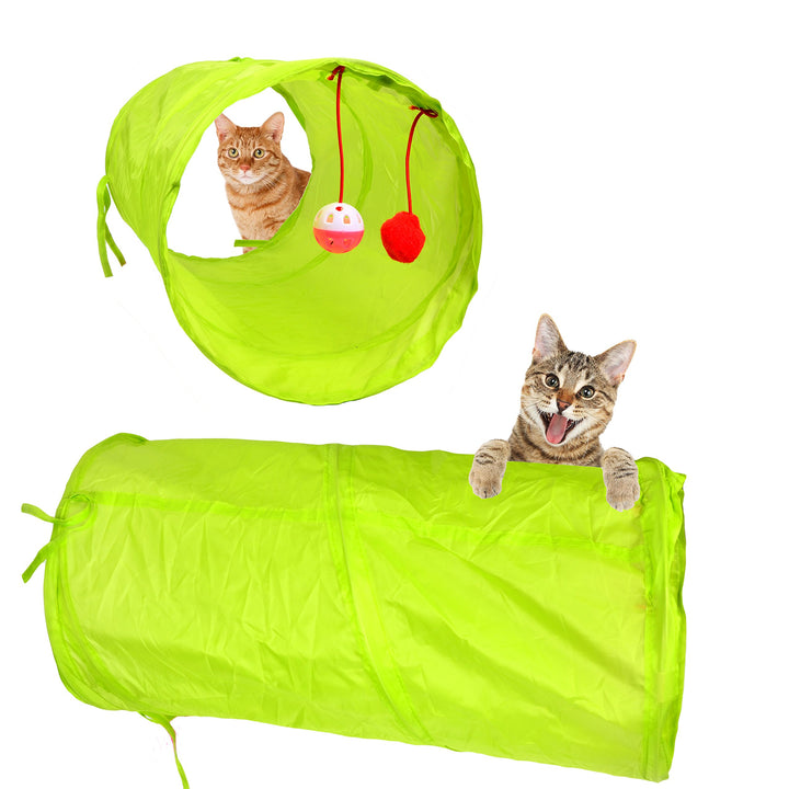 24 Cat Toys Kitten Toys Assortments, 2 Way Tunnel, Cat Feather Teaser - Wand Interactive Feather Toy Fluffy Mouse, Crinkle Balls for Cat, Puppy, Kitty, Kitten