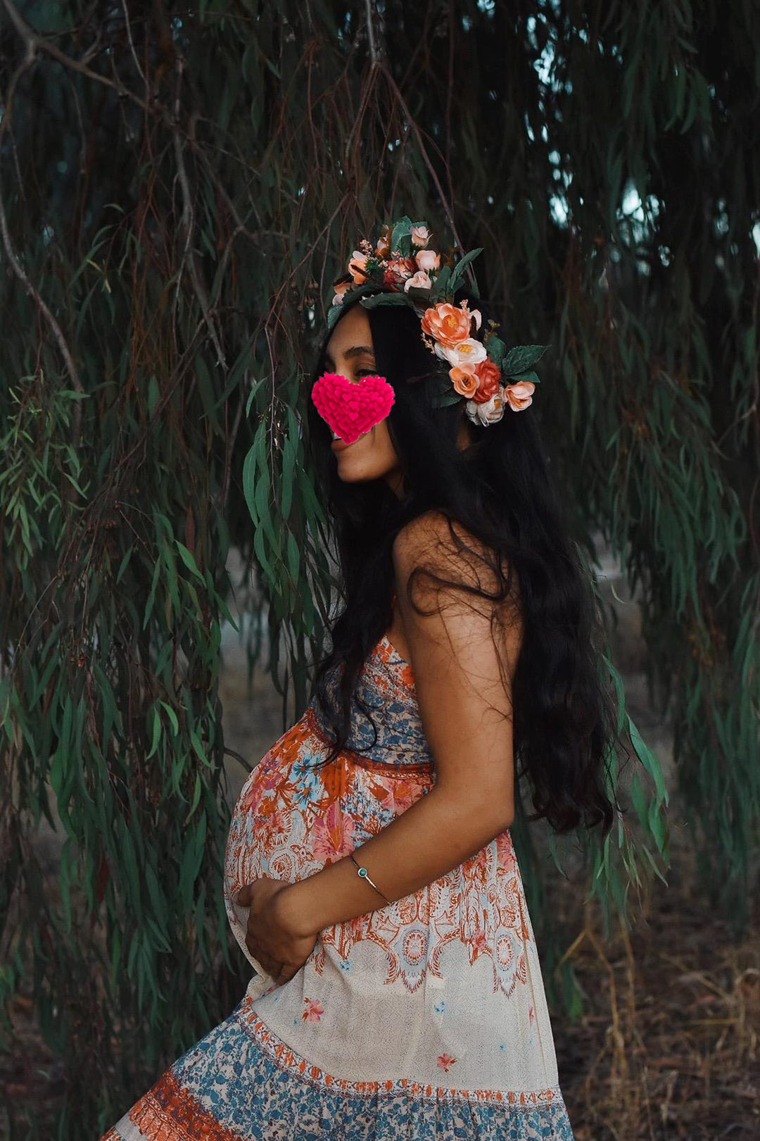 Rose Flower Crown Boho Flower Headband Hair Wreath Floral Headpiece Halo with Ribbon Wedding Party Festival Photos Orange