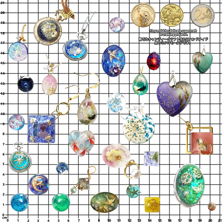 Cabochon Gem Jewelry Silicone Mold Oval Teardrop Square Heart Round Shapes, for Polymer Clay, Crafting, Resin Epoxy, Pendant Earrings Making, Large