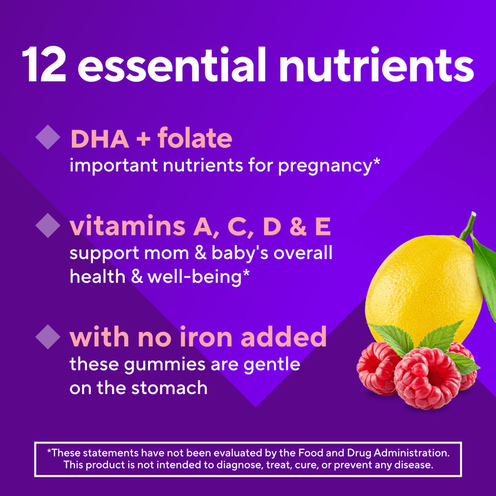 vitafusion PreNatal Gummy Vitamins, Raspberry Lemonade Flavored, Pregnancy Vitamins for Women, With Folate and DHA, America’s Number 1 Gummy Vitamin Brand, 45 Day Supply, 90 Count (Pack of 1)