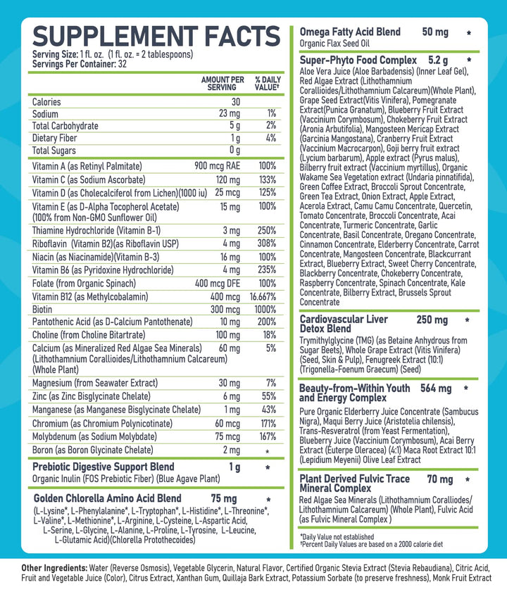 Liquid Whole Food Multivitamin for Men & Women with Over 100 Ingredients - Superfoods, Omegas, Organic Extracts - 100% Vegan - 32 oz