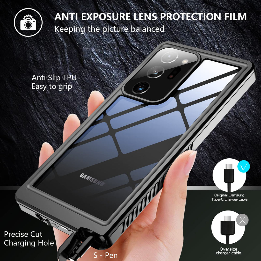 for Samsung Galaxy Note 20 Ultra Case Waterproof, Built in Screen Protector 360° Full Body Heavy Duty Shockproof IP68 Waterproof Note 20 Ultra Case for Samsung Note 20 Ultra 5G 6.9 Black
