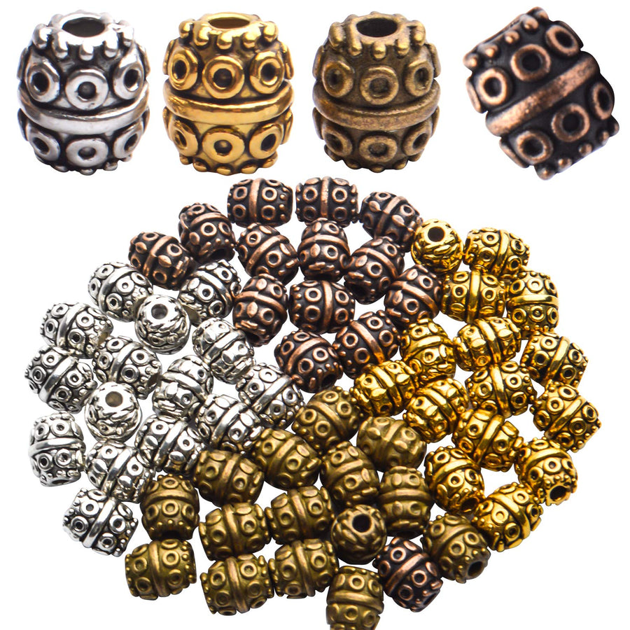 Column Spacer Beads,60pcs Tibetan Spacer Beads European Barrel Spacer Beads Column Loose Beads Antique Rondelle Beads for Bracelet Necklace Jewelry Making,6 Colors