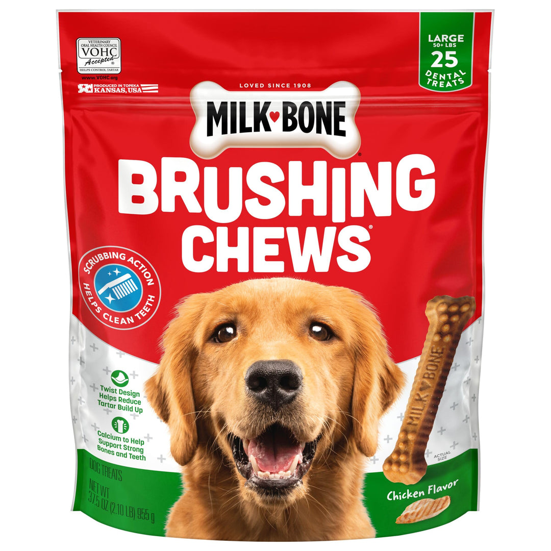 Brushing Chews Daily Dental Dog Treats, Chicken Flavor, Large, 25 Count