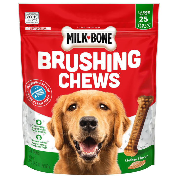 Brushing Chews Daily Dental Dog Treats, Chicken Flavor, Large, 25 Count