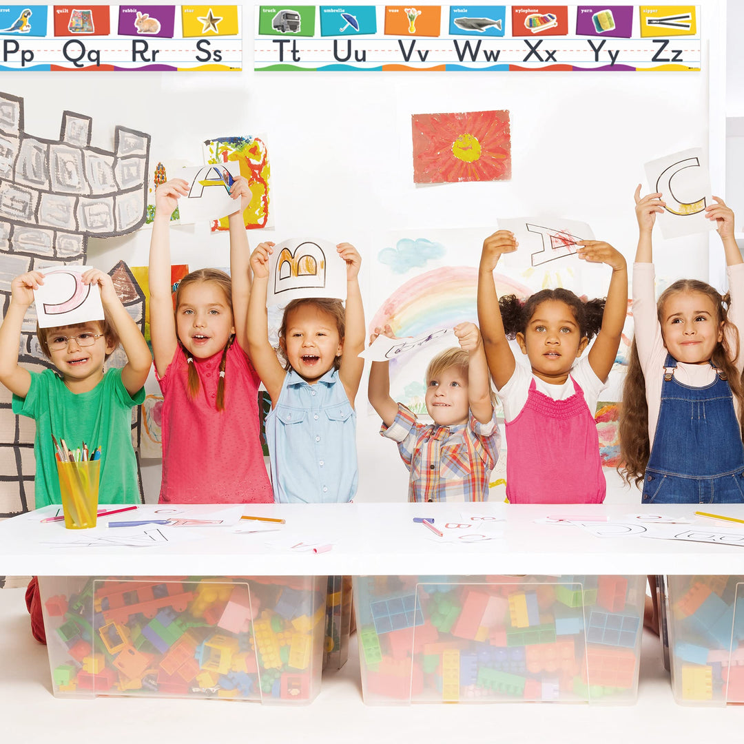 Alphabet Line For Classroom Wall - ABC Alphabet Banner & Number Border Posters - 8” x 56” Glossy Lamination 5 pcs - Kindergarten Preschool Classroom Alphabet Decorations Educational Poster