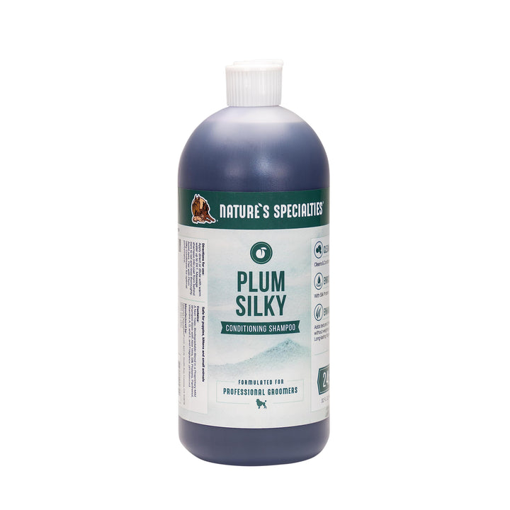 Nature's Specialties Plum Silky Ultra Concentrated Dog Shampoo Conditioner, Makes up to 6 Gallons, Natural Choice for Professional Pet Groomers, Silk Proteins, Made in USA, 32 oz