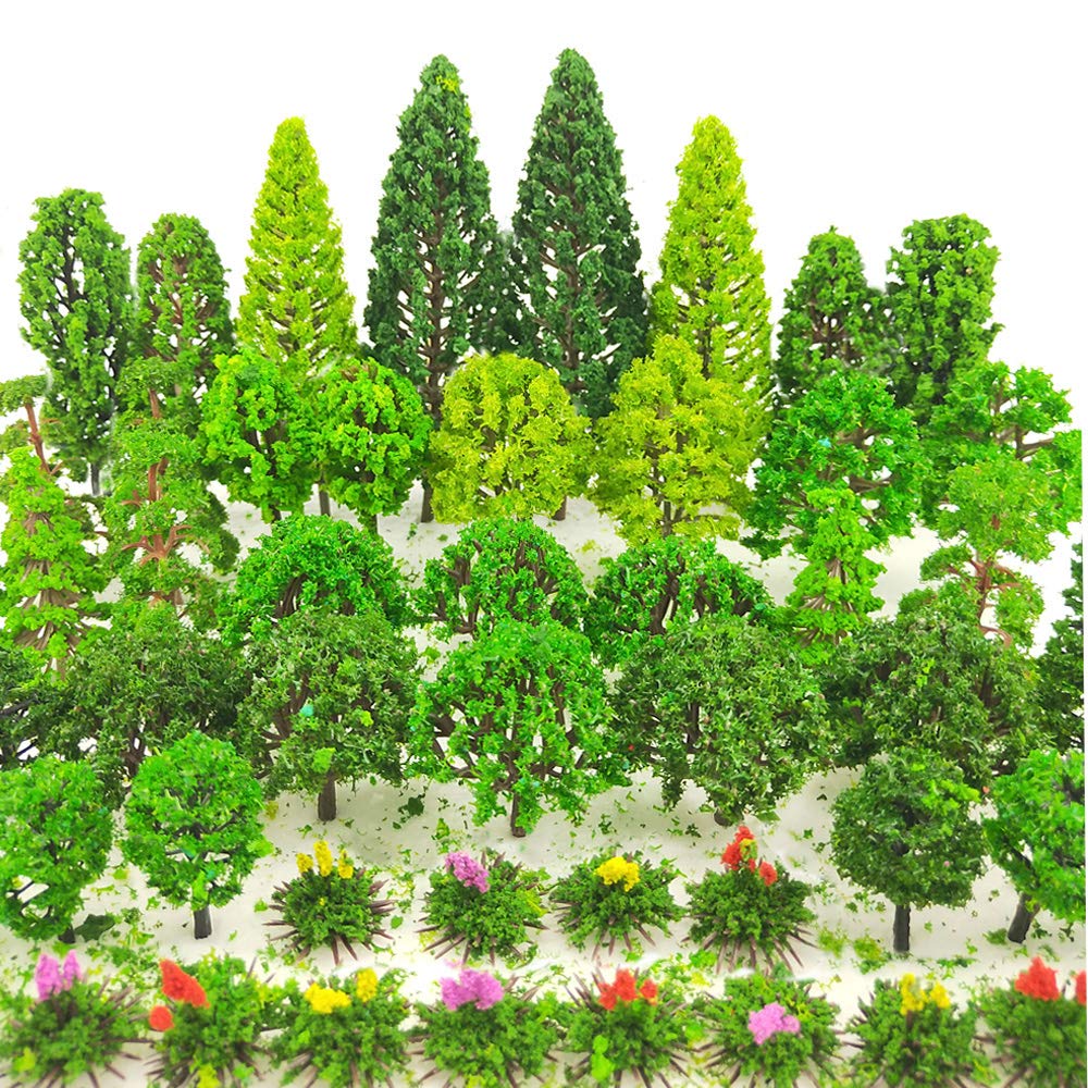 60 Pieces Model Trees 1.36-6 inch Mixed Model Tree Train Scenery Architecture Trees Fake Trees for DIY Crafts, Building Model, Scenery Landscape Natural Green