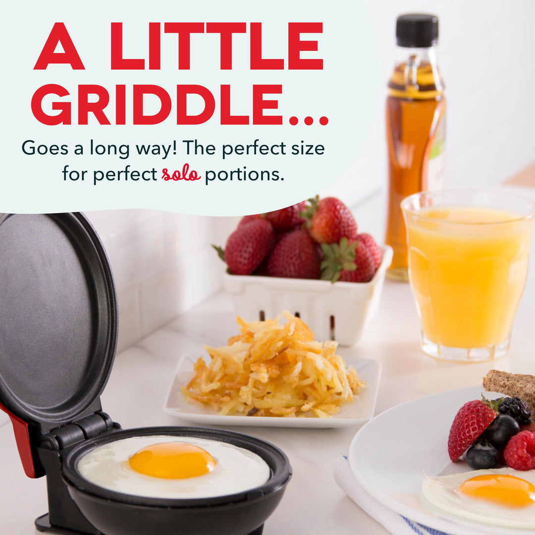 Mini Maker Electric Round Griddle for Individual Pancakes, Cookies, Eggs & other on the go Breakfast, Lunch & Snacks with Indicator Light + Included Recipe Book - Red