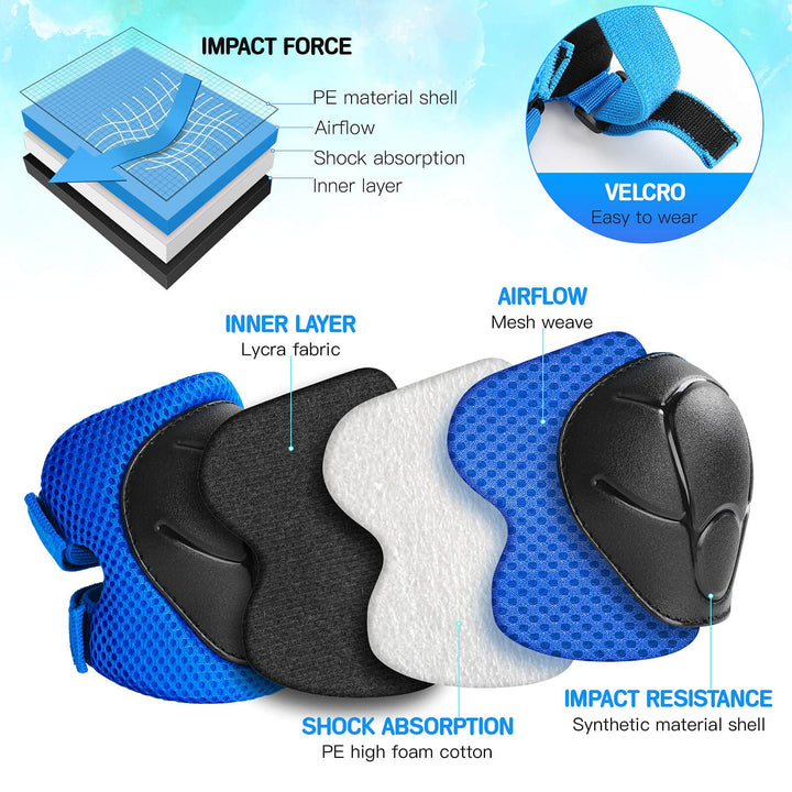 Kids Protective Gear Set Knee Pads for Kids 3-8 Years Toddler Knee and Elbow Pads with Wrist Guards 3 in 1 for Skating Cycling Bike Rollerblading Scooter(Blue)