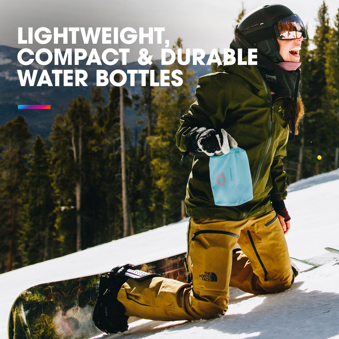 Stow - Collapsible Backpacking Water Bottle (350ml, 500ml, 1L) - BPA Free, Ultra Light, Spill-Proof Twist Cap
