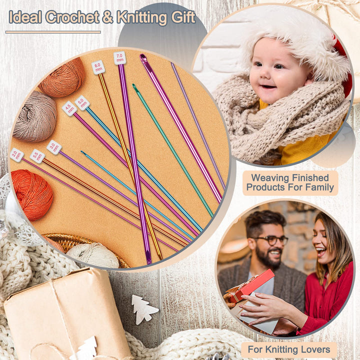 Set of Long Crochet Hooks, 11 Tunisian Crochet Hooks, Multi-Coloured Afghan Crochet Needles for Crocheting, 2 mm (B)-8 mm (L), Crochet Hooks Knitting Tools Set Ideal for Beginners and