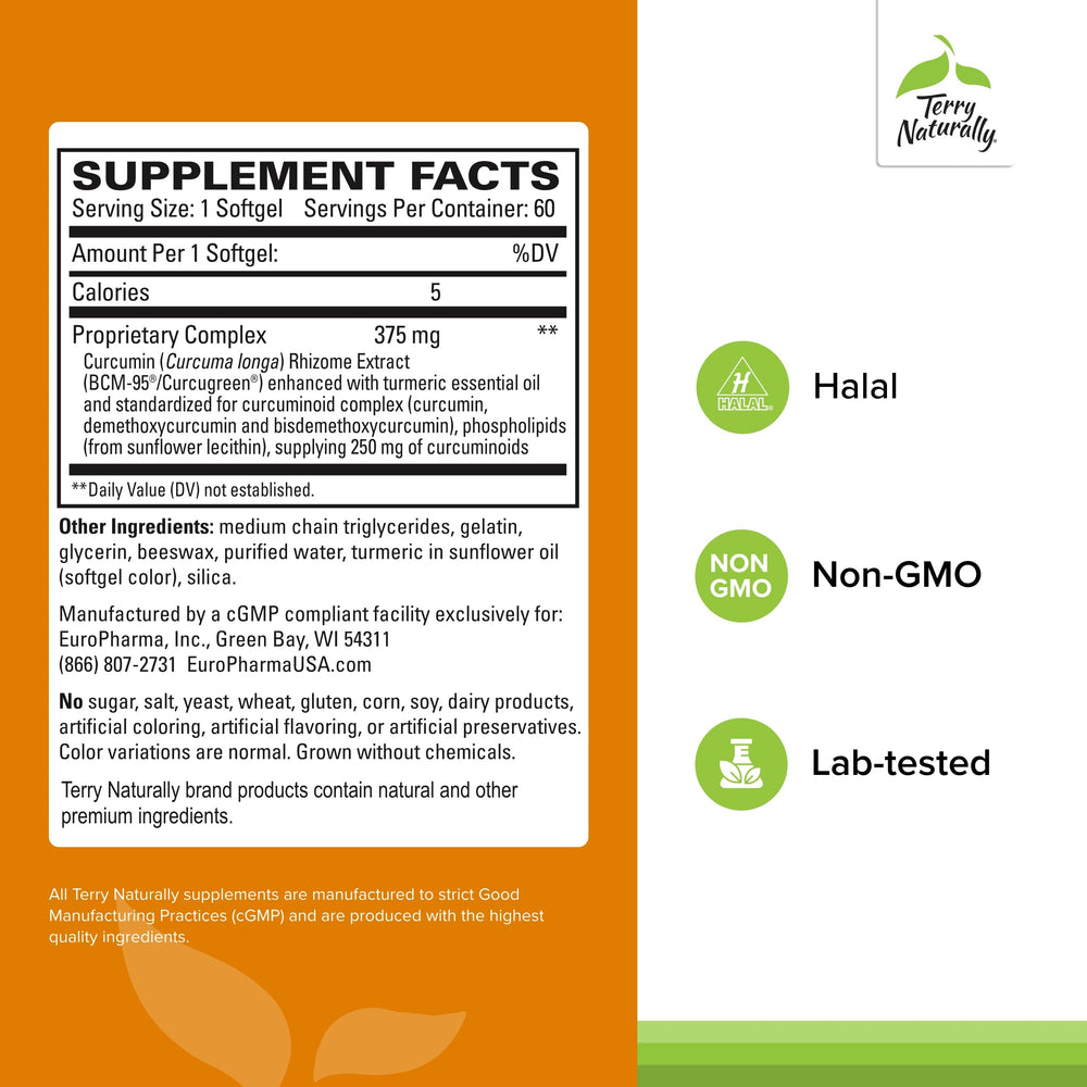 CuraMed 375mg - Antioxidant Supplement for Brain & Immune Health Support - Dietary Supplement with Curcumin & Turmeric Essential Oil - Herbal Liver Support - 60 Softgels