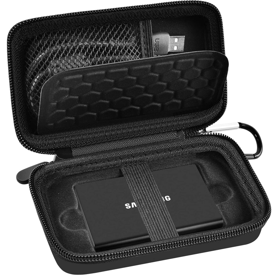 Case Compatible with Samsung T7/ T7 Touch Portable SSD 1TB 2TB 500GB USB 3.2 External Solid State Drive, Travel Carrying Storage Organizer Fits for USB Cables and More Accessories (Full Black)