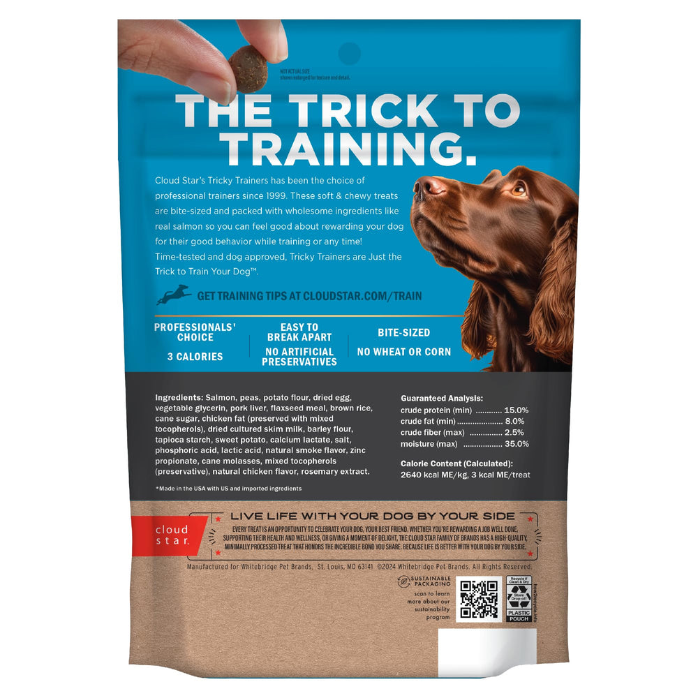 Tricky Trainers Soft & Chewy Dog Training Treats 14 oz. Pouch, Salmon Flavor, Low Calorie Behavior Aid with 360 Treats