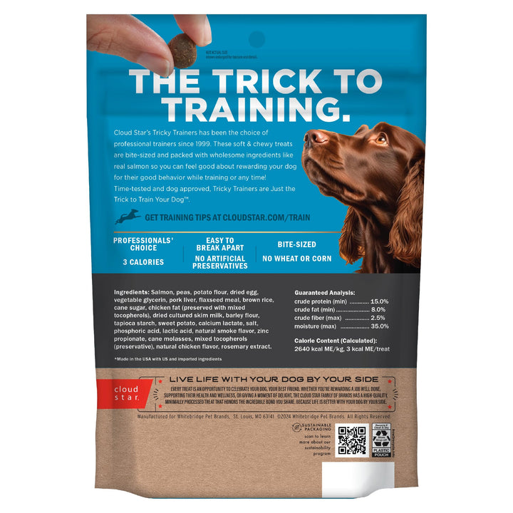 Tricky Trainers Soft & Chewy Dog Training Treats 14 oz. Pouch, Salmon Flavor, Low Calorie Behavior Aid with 360 Treats