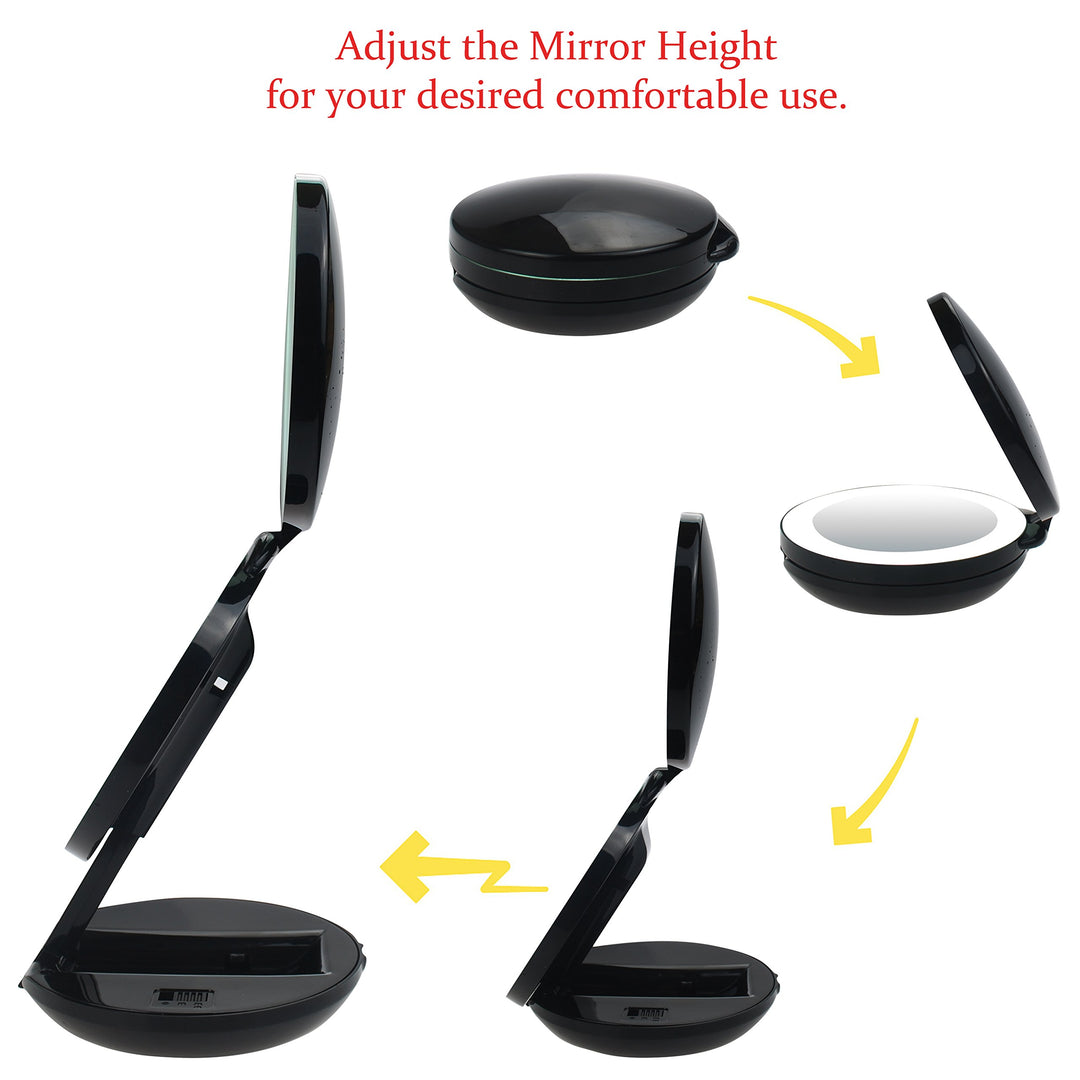 LED Lighted Travel Makeup Magnifying Mirror,Magnifies 10x and 1x, Luxury Double Side and Folding Pocket Vanity/Cosmetic Mirror (Black)