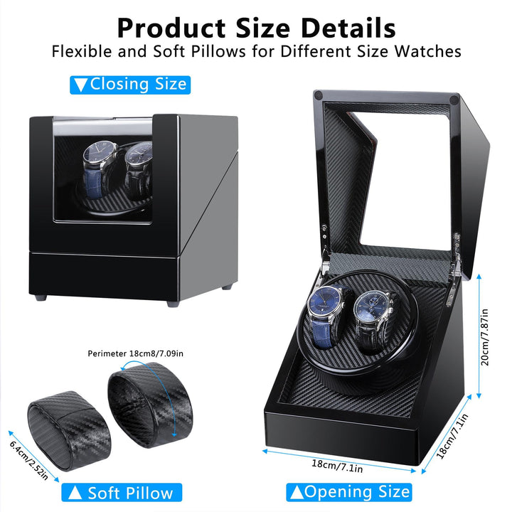 Watch Winder for Rolex, Automatic Watch Winder Box, Double Watch Winder with Japanese Quiet Motor Battery Powered or AC Adapter Black