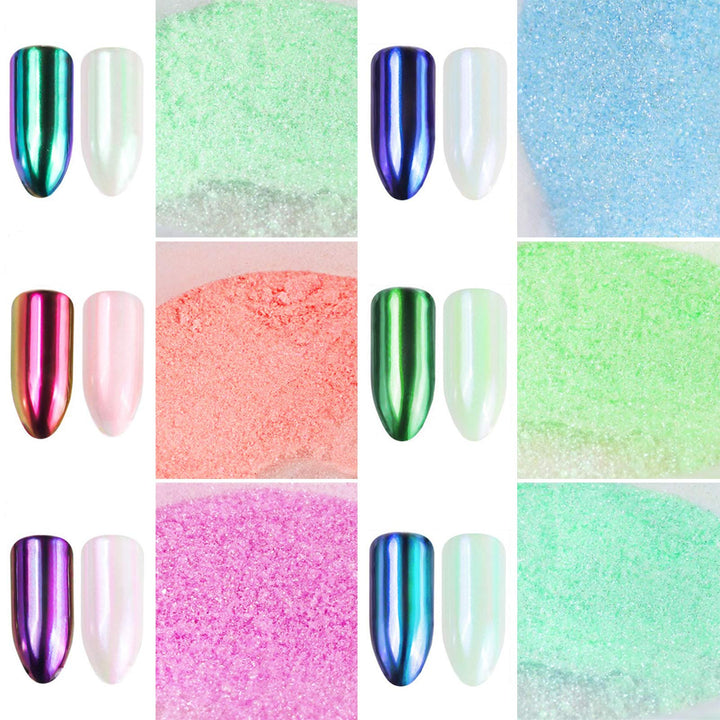 Ice Transparent Aurora Nail Powder, 6 Colors Jelly Neon Rainbow Holographic Chameleon Powder Multi Chrome Nails Power Aurora Effect Iridescent Pigment Glitter Pearlescent Nail Art Glitters