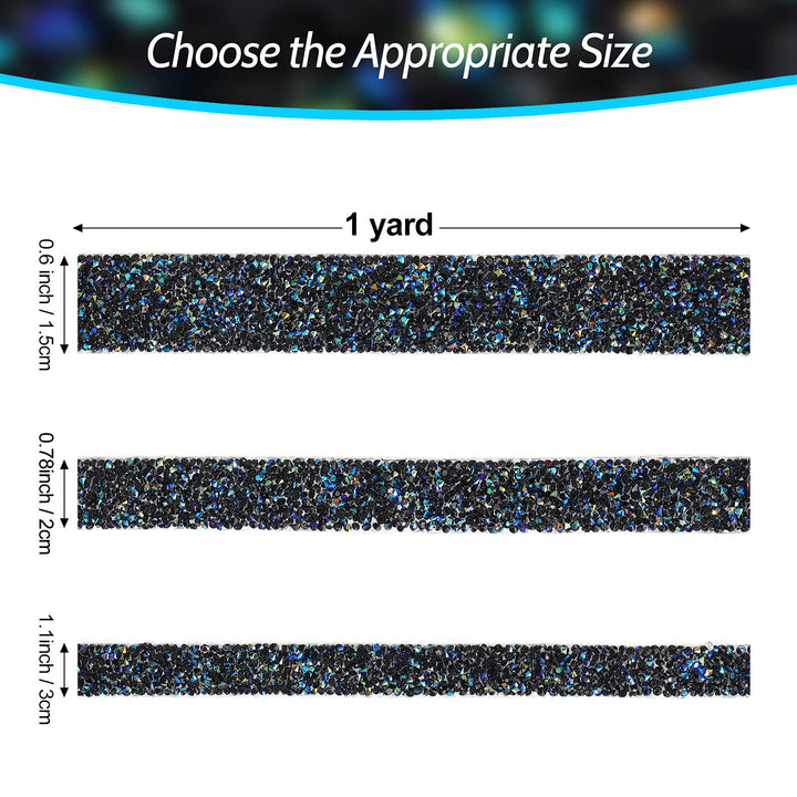Bling Crystal Rhinestone Ribbon, DIY Self-Adhesive Rhinestone Sticker Ribbon for Wedding Cakes Birthday Crafts Decorations(Black,0.6 Inch Wide)