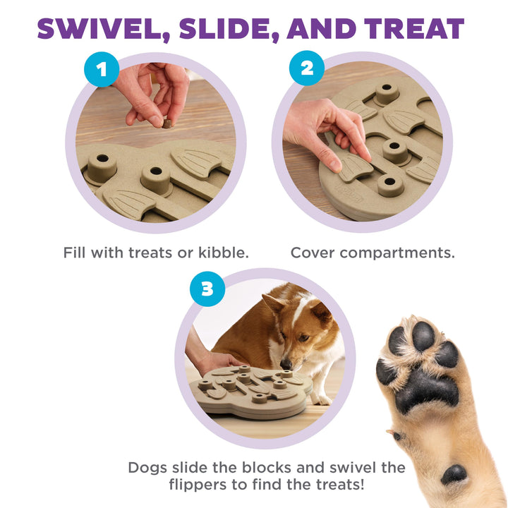 by Nina Ottosson Dog Hide N' Slide Treat Puzzle Enrichment Toy, Level 2 Intermediate, Tan, Composite