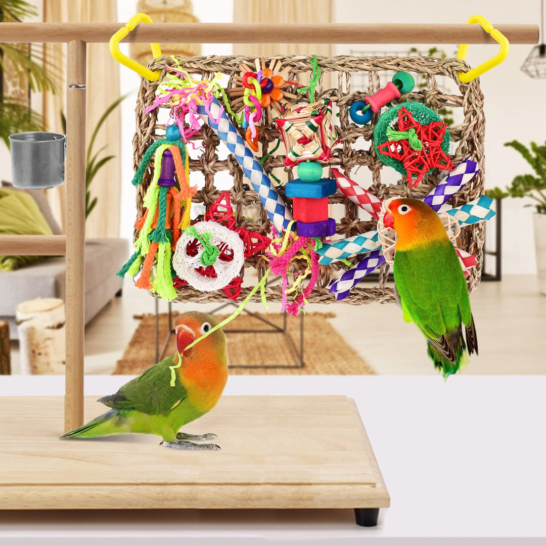 Bird Toys, Large-Sized Parrot Foraging Wall Grass Mat Conure Chewing Hanging Toys Cockatiel Climb Hammock Parakeet Toys for Small-Medium Birds