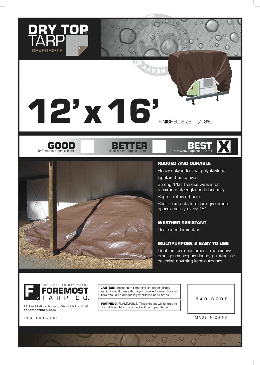 12' x 16' Heavy Duty Silver/Brown Reversible Full Size 10-mil Poly Tarp item #212167